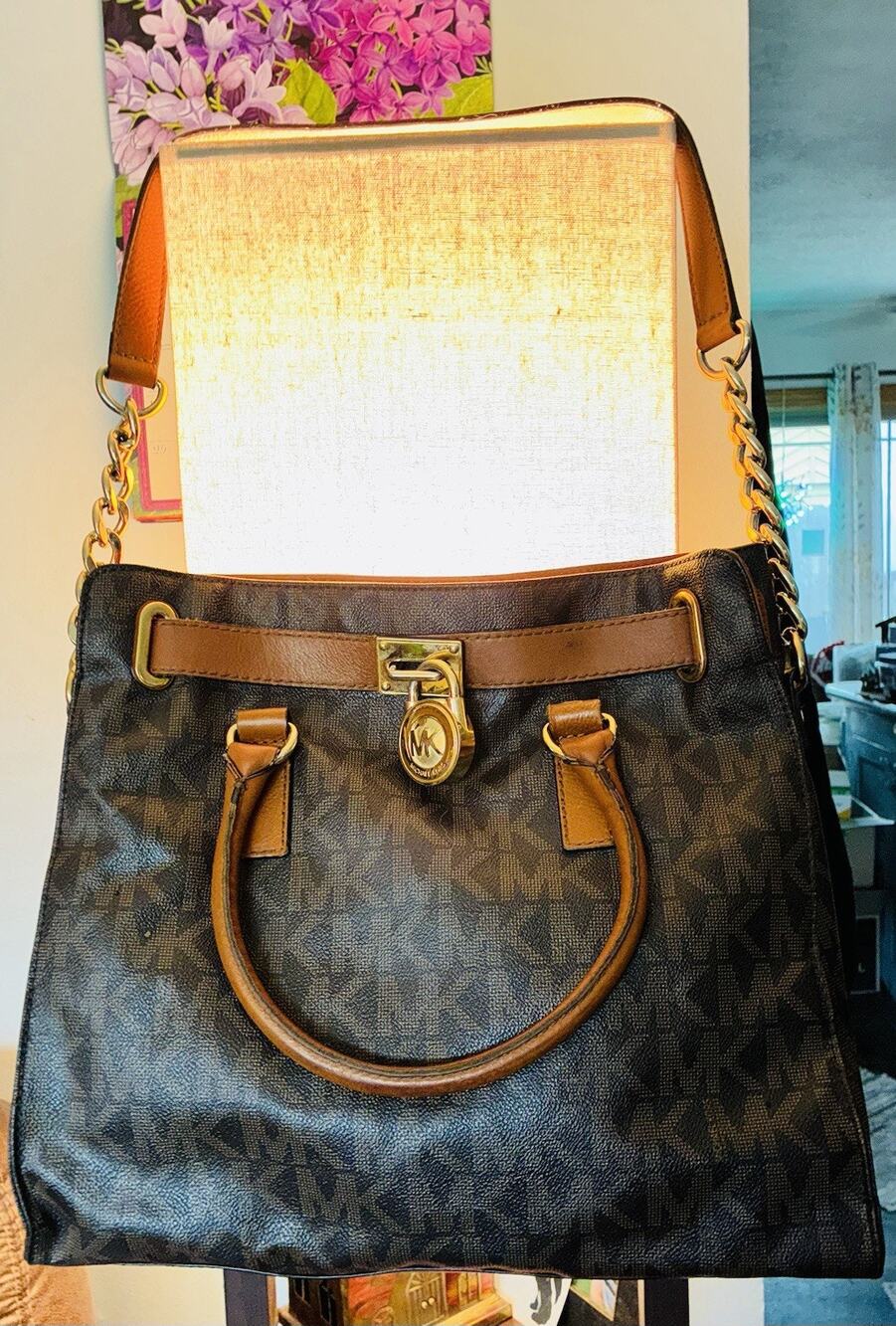 Vtg Michael Kors Hamilton Signature Logo Legacy Coated Leather Handles Satchel